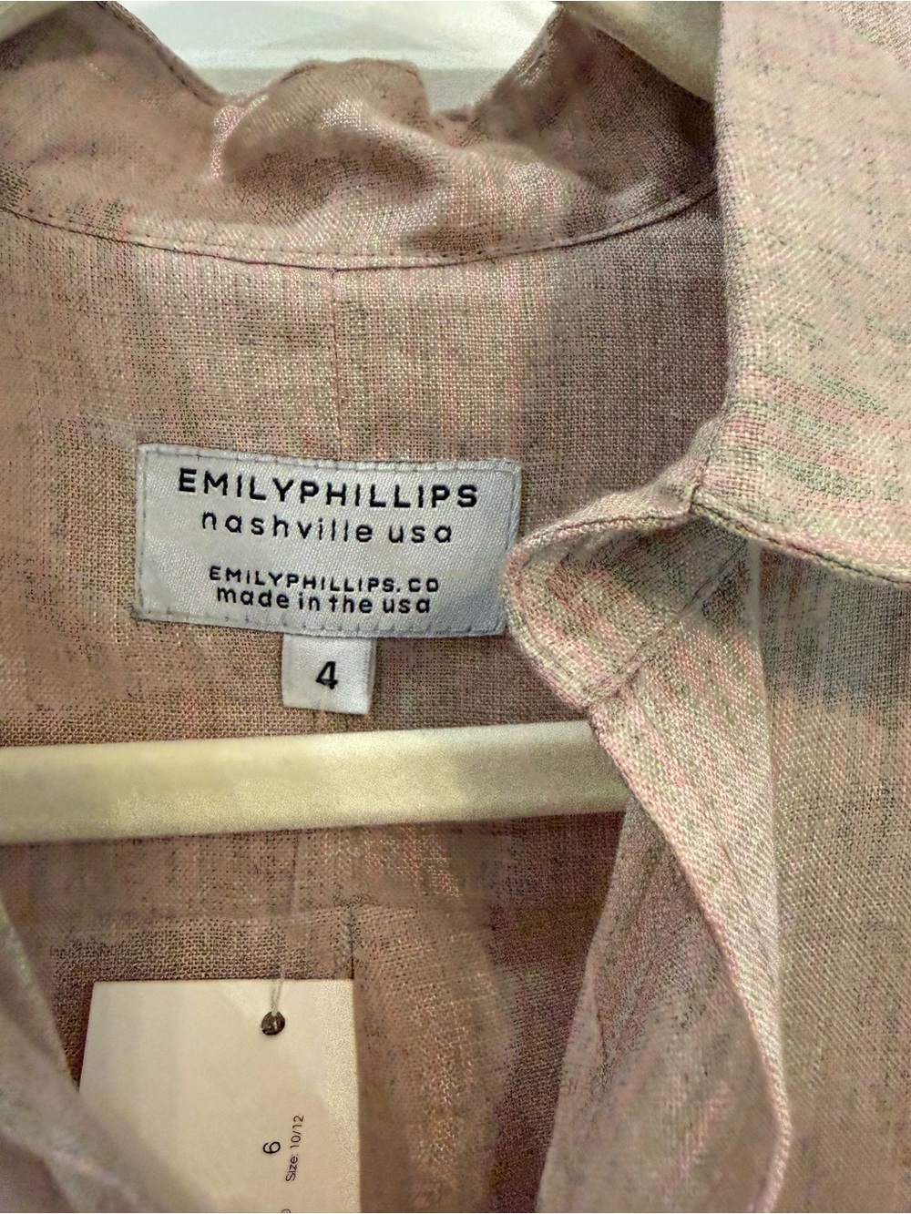 NWT Emily Phillips 100% Linen Button Front Dress Pink Striped NWT Size 4 (6/8) - Picture 2 of 8